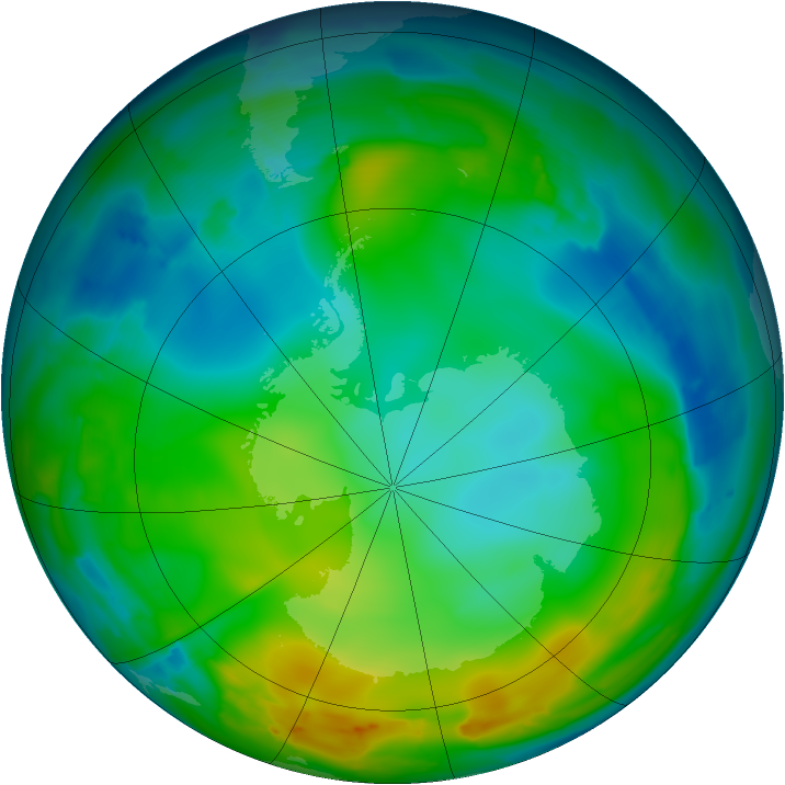 Antarctic ozone map for 18 June 2010